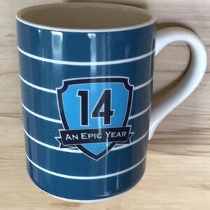 Teal Blue & White Stripe 14 An Epic Year Ceramic Mugs
